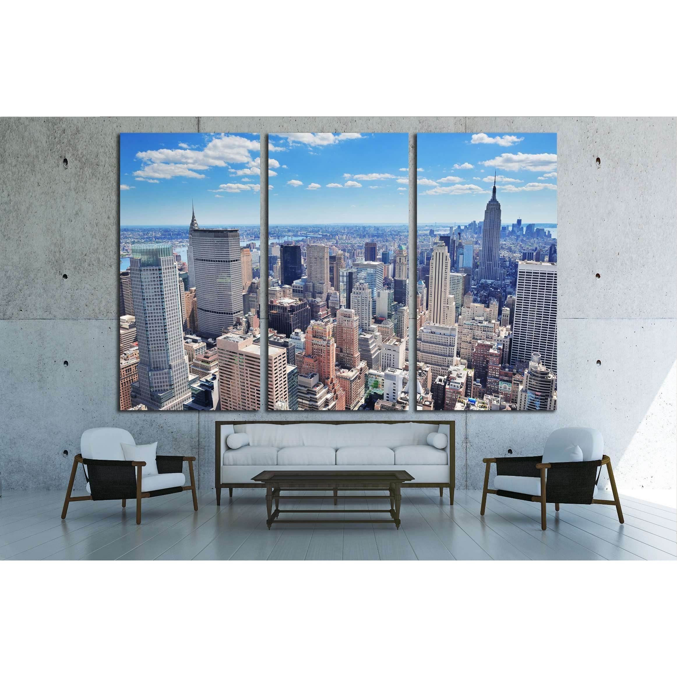 New York City Manhattan midtown aerial panorama view with skyscrapers №2599 Ready to Hang Canvas PrintCanvas art arrives ready to hang, with hanging accessories included and no additional framing required. Every canvas print is hand-crafted, made on-deman