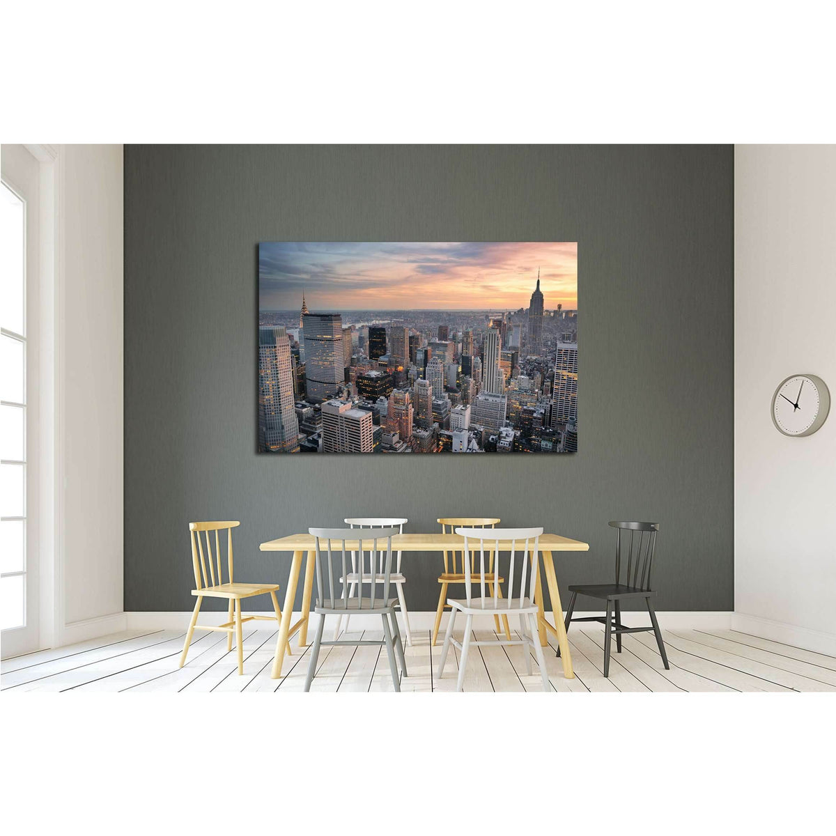 New York City skyline aerial view at sunset with colorful cloud and skyscrapers №2619 Ready to Hang Canvas PrintCanvas art arrives ready to hang, with hanging accessories included and no additional framing required. Every canvas print is hand-crafted, mad