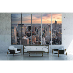 New York City skyline aerial view at sunset with colorful cloud and skyscrapers №2619 Ready to Hang Canvas PrintCanvas art arrives ready to hang, with hanging accessories included and no additional framing required. Every canvas print is hand-crafted, mad