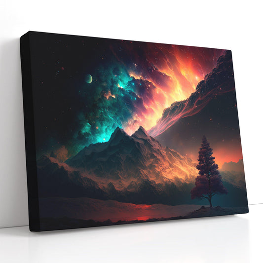 Night Landscape Under Radiant Aurora - Canvas Print - Artoholica Ready to Hang Canvas Print