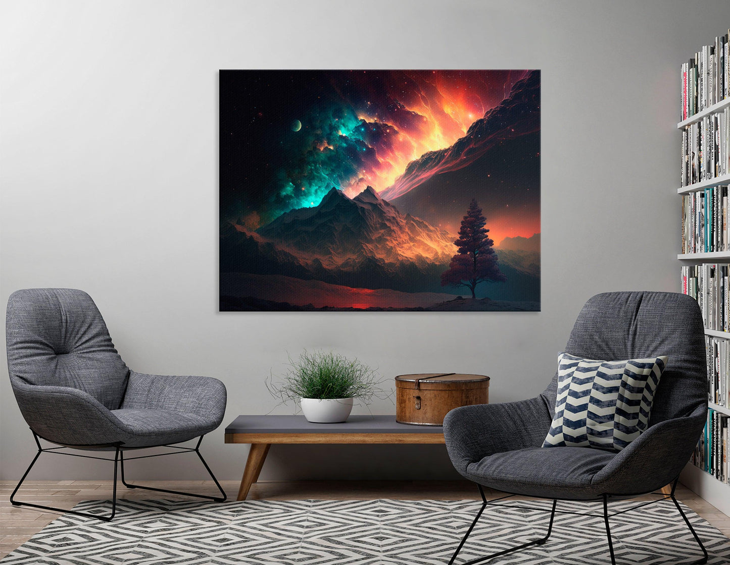 Night Landscape Under Radiant Aurora - Canvas Print - Artoholica Ready to Hang Canvas Print