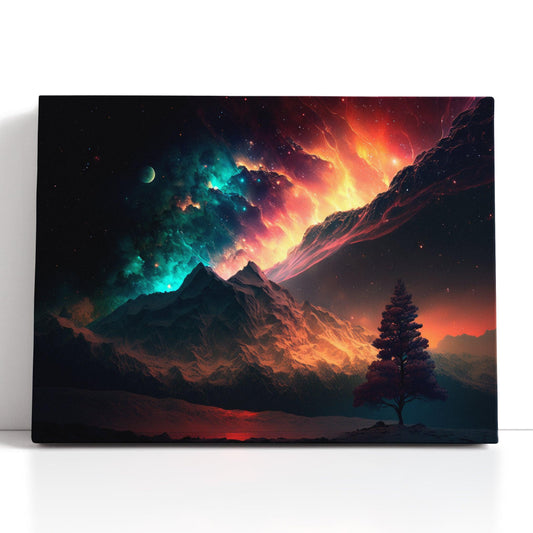 Night Landscape Under Radiant Aurora - Canvas Print - Artoholica Ready to Hang Canvas Print