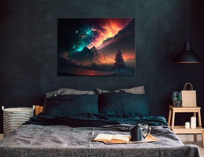 Night Landscape Under Radiant Aurora - Canvas Print - Artoholica Ready to Hang Canvas Print