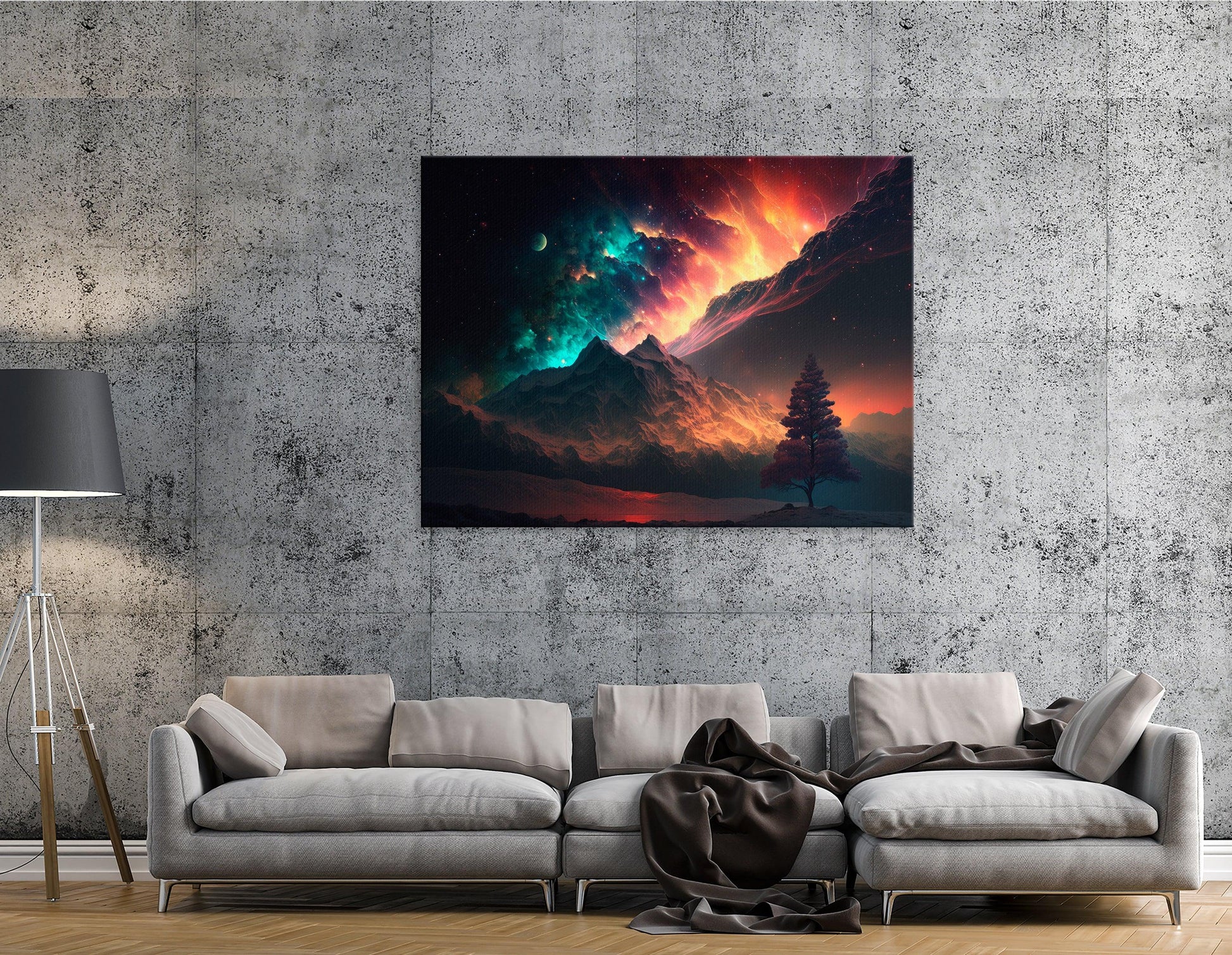 Night Landscape Under Radiant Aurora - Canvas Print - Artoholica Ready to Hang Canvas Print