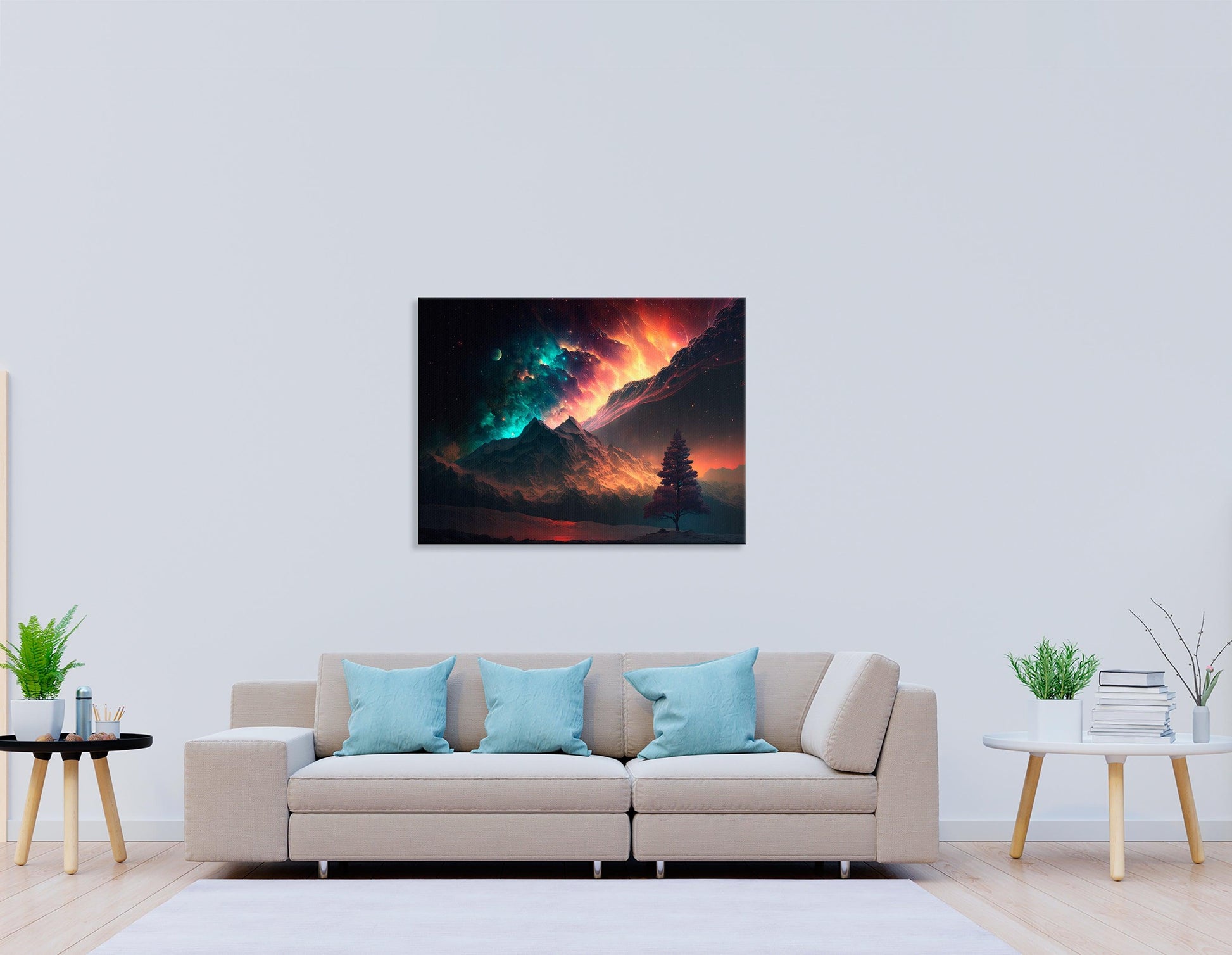 Night Landscape Under Radiant Aurora - Canvas Print - Artoholica Ready to Hang Canvas Print