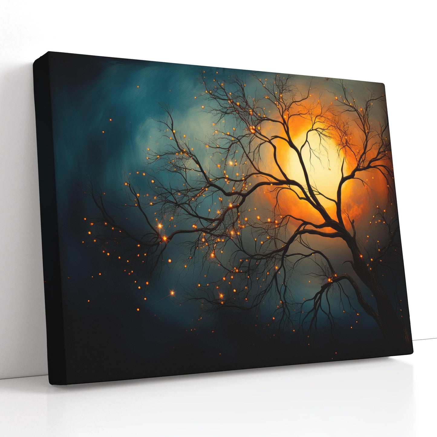 Night Sky with Tree Silhouette and Shining Stars - Canvas Print - Artoholica Ready to Hang Canvas Print