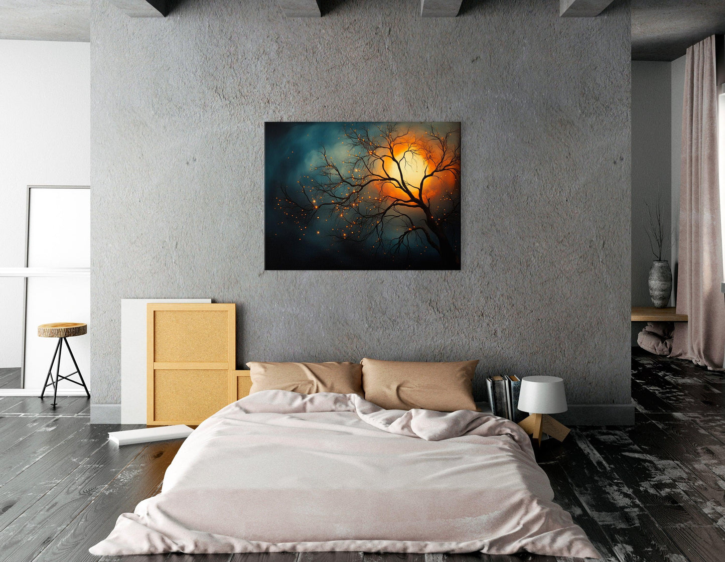 Night Sky with Tree Silhouette and Shining Stars - Canvas Print - Artoholica Ready to Hang Canvas Print