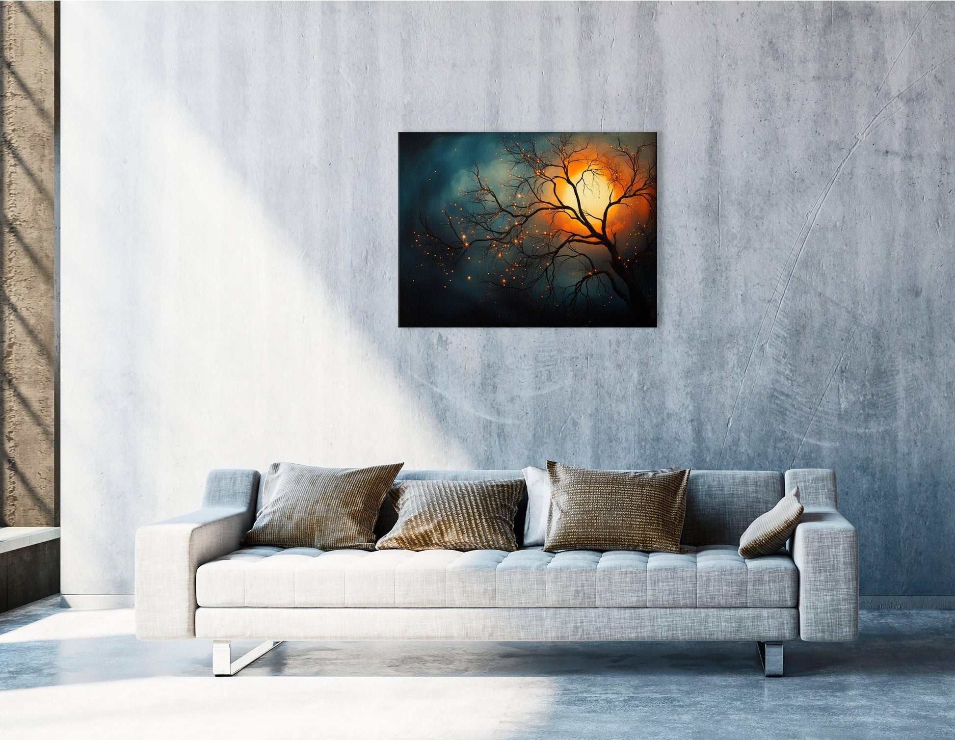 Night Sky with Tree Silhouette and Shining Stars - Canvas Print - Artoholica Ready to Hang Canvas Print