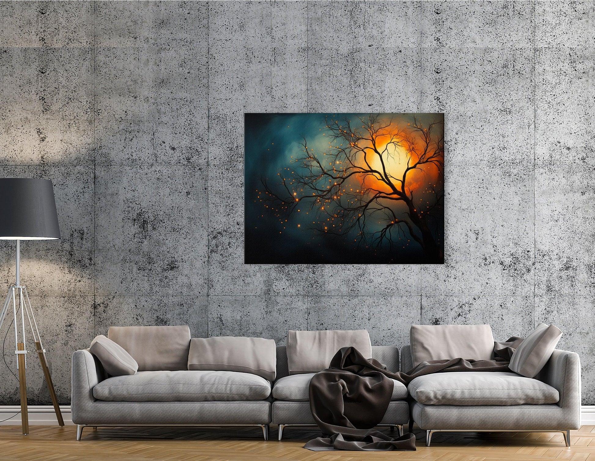 Night Sky with Tree Silhouette and Shining Stars - Canvas Print - Artoholica Ready to Hang Canvas Print