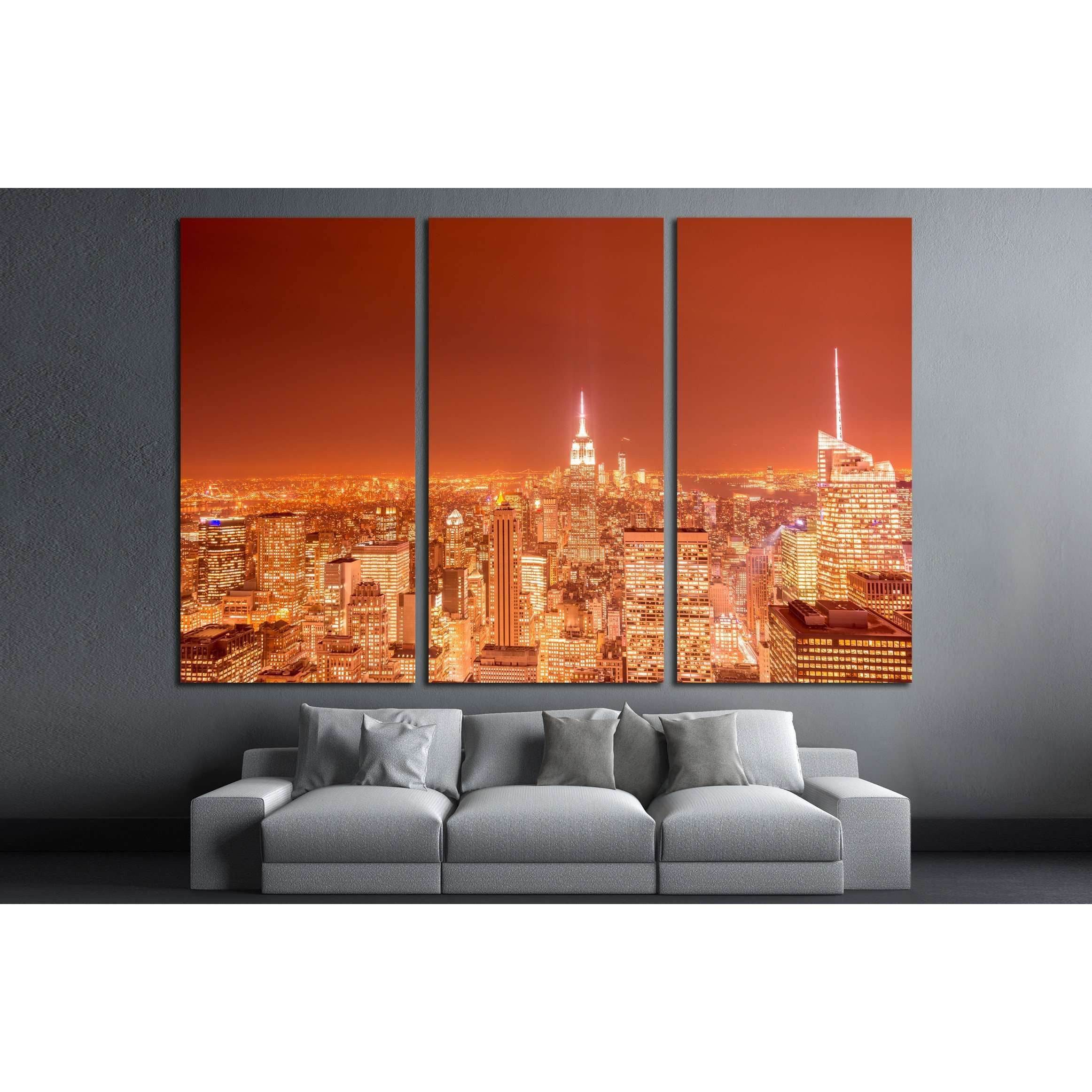 Night view of New York Manhattan during sunset №2403 Ready to Hang Canvas PrintCanvas art arrives ready to hang, with hanging accessories included and no additional framing required. Every canvas print is hand-crafted, made on-demand at our workshop and e