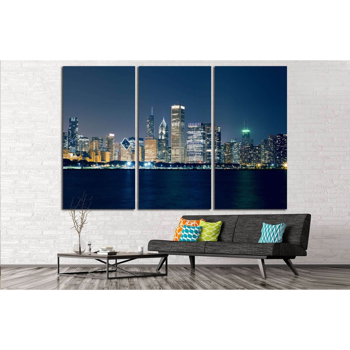 Night View On Chicago Skyline №2149 Ready to Hang Canvas PrintCanvas art arrives ready to hang, with hanging accessories included and no additional framing required. Every canvas print is hand-crafted, made on-demand at our workshop and expertly stretched