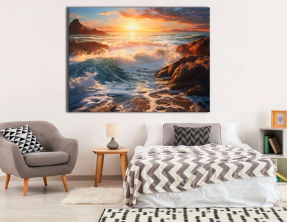 Ocean Waves and Rocky Shore - Canvas Print - Artoholica Ready to Hang Canvas Print