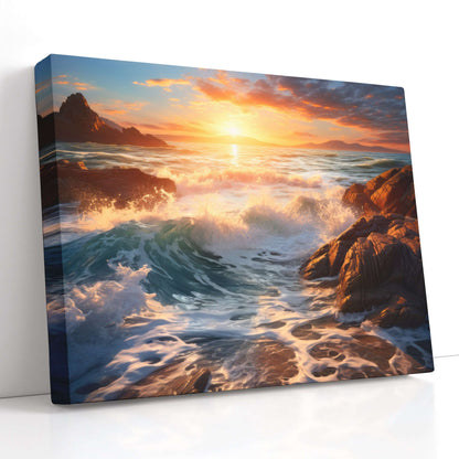 Ocean Waves and Rocky Shore - Canvas Print - Artoholica Ready to Hang Canvas Print