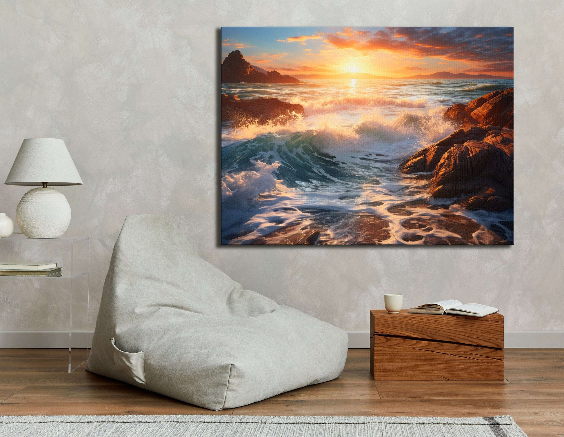 Ocean Waves and Rocky Shore - Canvas Print - Artoholica Ready to Hang Canvas Print