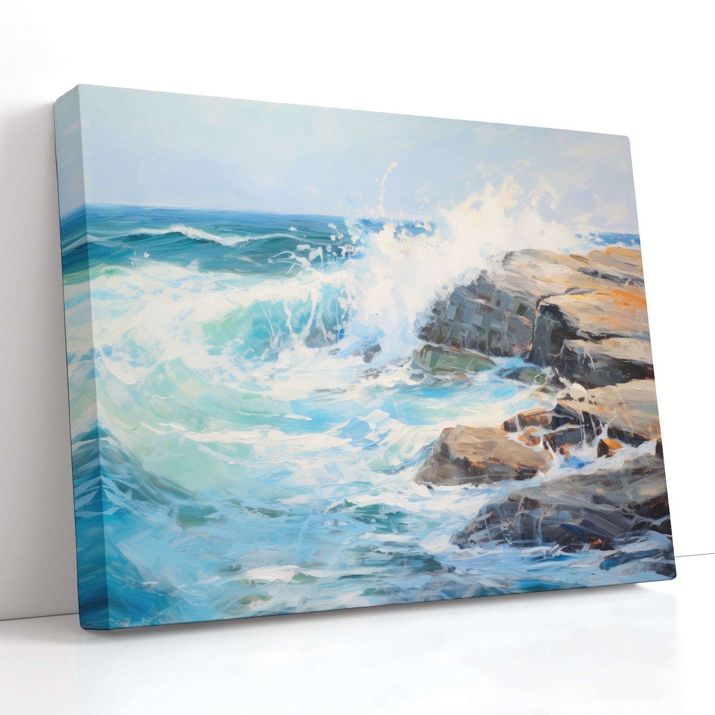 Ocean Waves Crashing on Coastal Rocks - Canvas Print - Artoholica Ready to Hang Canvas Print