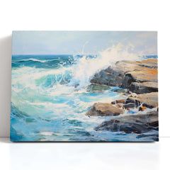 Ocean Waves Crashing on Coastal Rocks - Canvas Print - Artoholica Ready to Hang Canvas Print