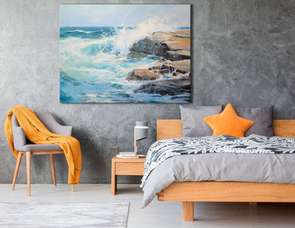 Ocean Waves Crashing on Coastal Rocks - Canvas Print - Artoholica Ready to Hang Canvas Print