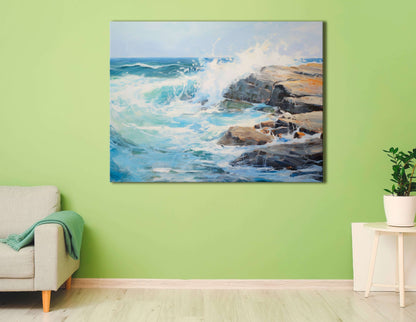 Ocean Waves Crashing on Coastal Rocks - Canvas Print - Artoholica Ready to Hang Canvas Print