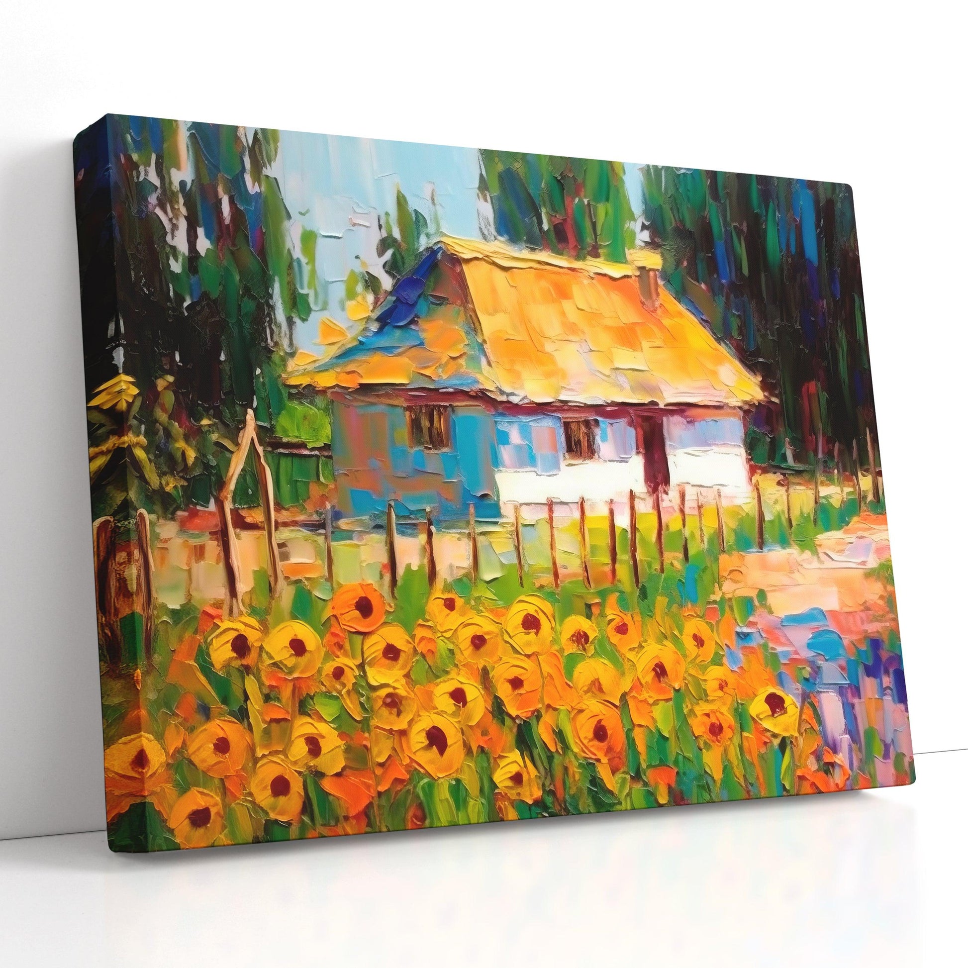 Old-Style House with Sunflower Garden - Canvas Print - Artoholica Ready to Hang Canvas Print