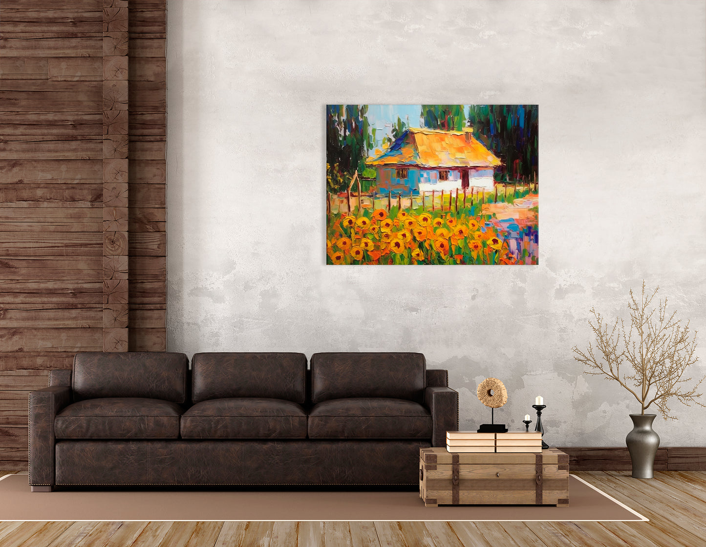 Old-Style House with Sunflower Garden - Canvas Print - Artoholica Ready to Hang Canvas Print