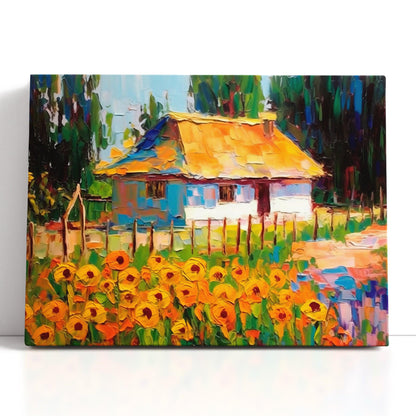 Old-Style House with Sunflower Garden - Canvas Print - Artoholica Ready to Hang Canvas Print