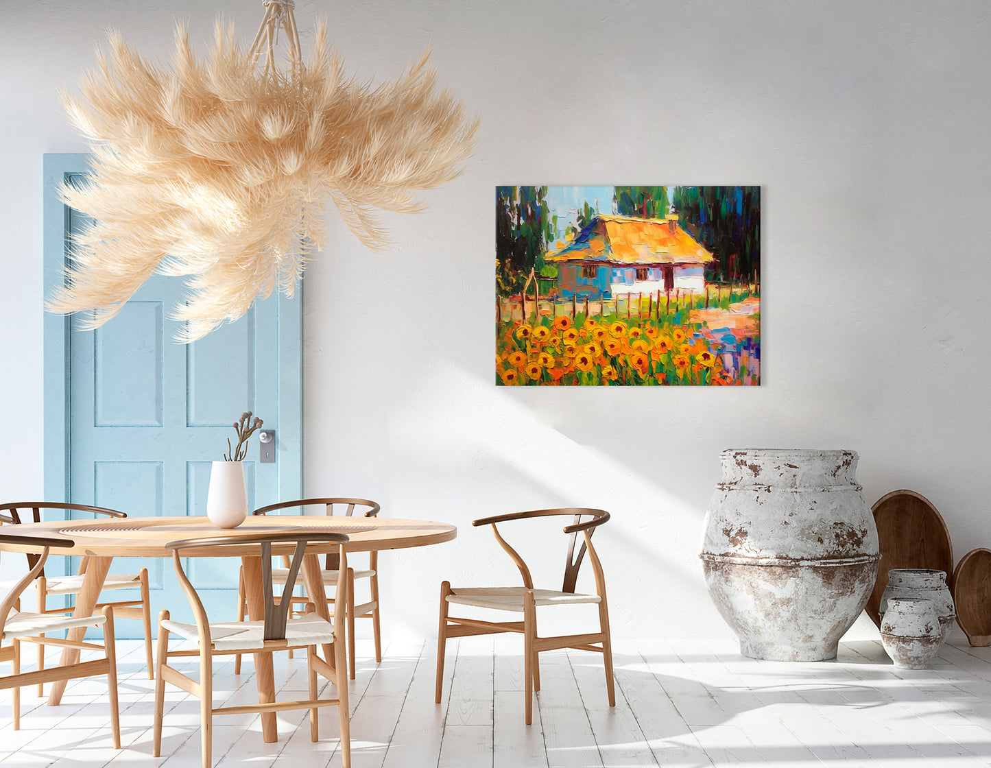 Old-Style House with Sunflower Garden - Canvas Print - Artoholica Ready to Hang Canvas Print