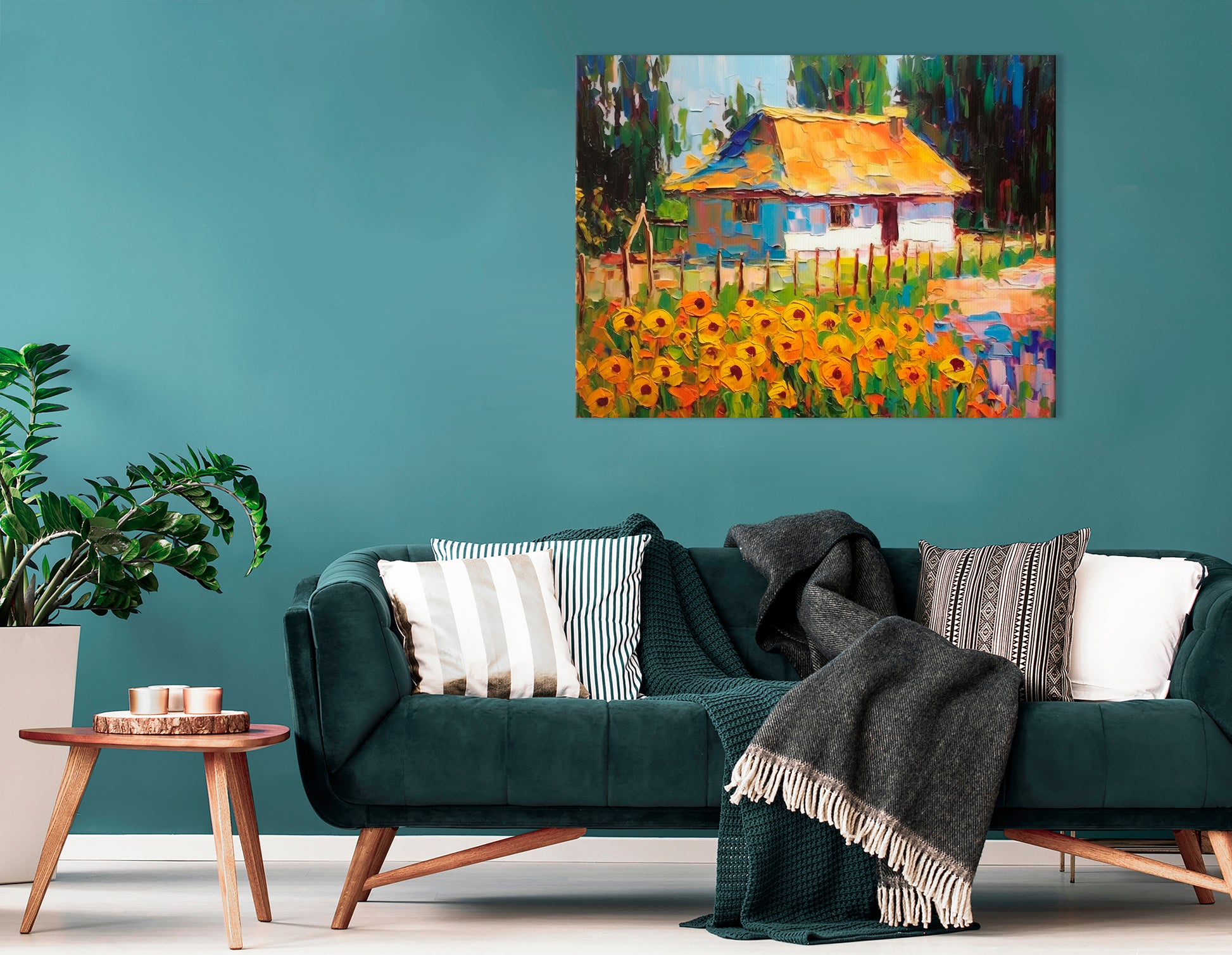 Old-Style House with Sunflower Garden - Canvas Print - Artoholica Ready to Hang Canvas Print