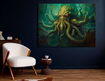 Ominous Green Amber Vision of Lovecraft’s Cthulhu - Canvas Print - Artoholica Ready to Hang Canvas Print