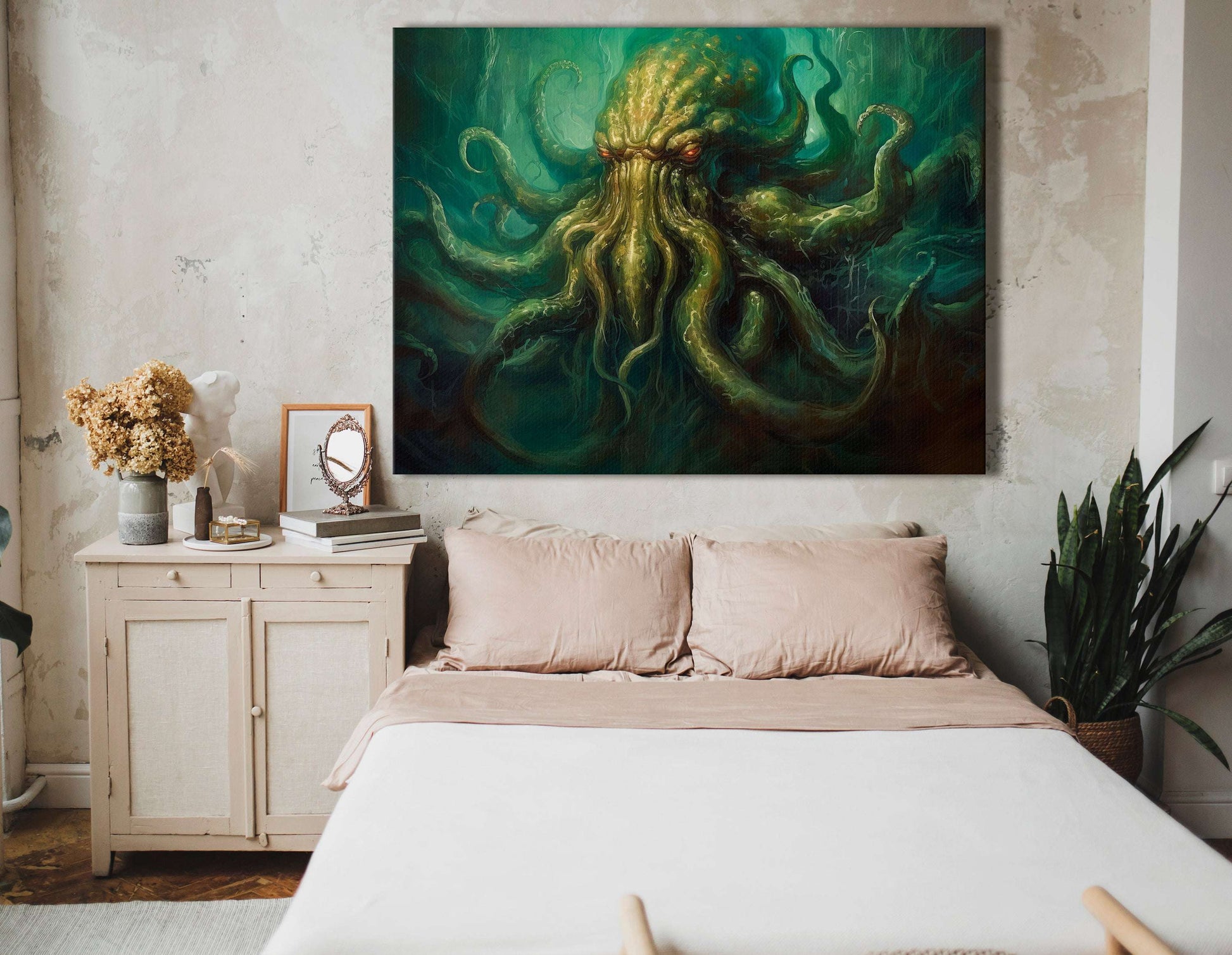 Ominous Green Amber Vision of Lovecraft’s Cthulhu - Canvas Print - Artoholica Ready to Hang Canvas Print