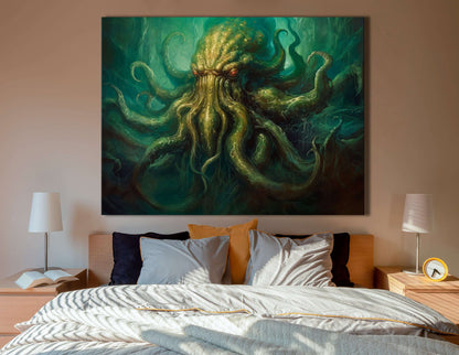 Ominous Green Amber Vision of Lovecraft’s Cthulhu - Canvas Print - Artoholica Ready to Hang Canvas Print