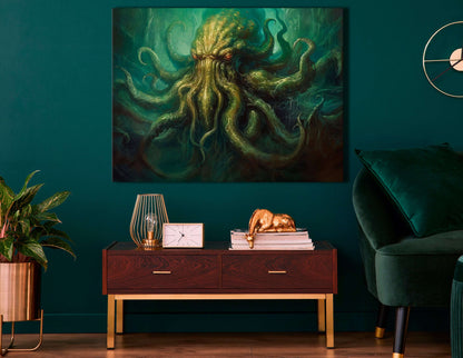 Ominous Green Amber Vision of Lovecraft’s Cthulhu - Canvas Print - Artoholica Ready to Hang Canvas Print