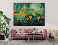Orange Heart-Shaped Physalis on Dark Green - Canvas Print - Artoholica Ready to Hang Canvas Print