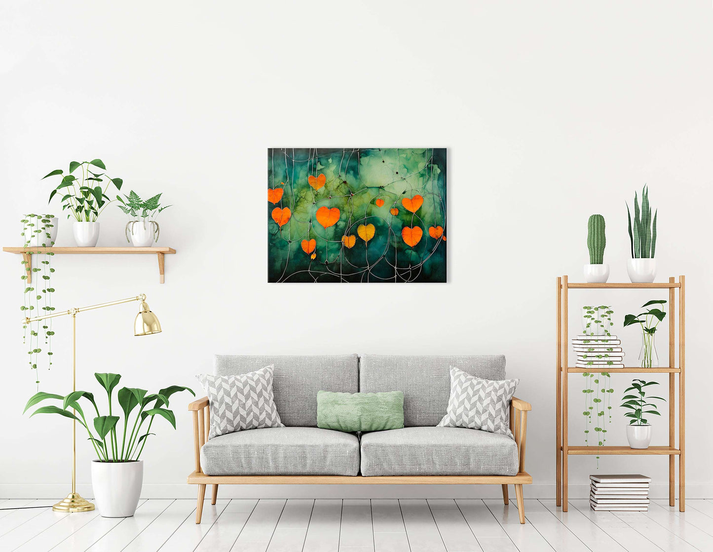 Orange Heart-Shaped Physalis on Dark Green - Canvas Print - Artoholica Ready to Hang Canvas Print