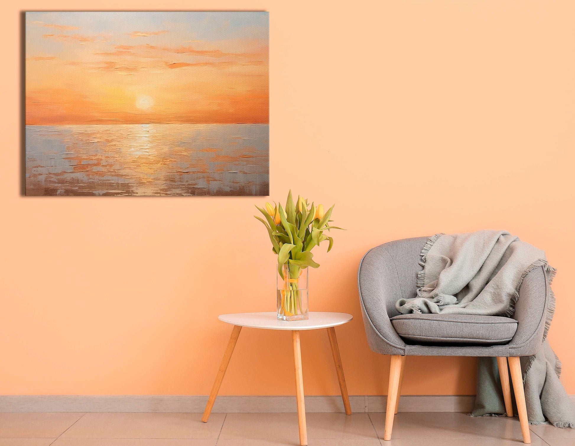 Orange Sunset over Light Silver Waters - Canvas Print - Artoholica Ready to Hang Canvas Print