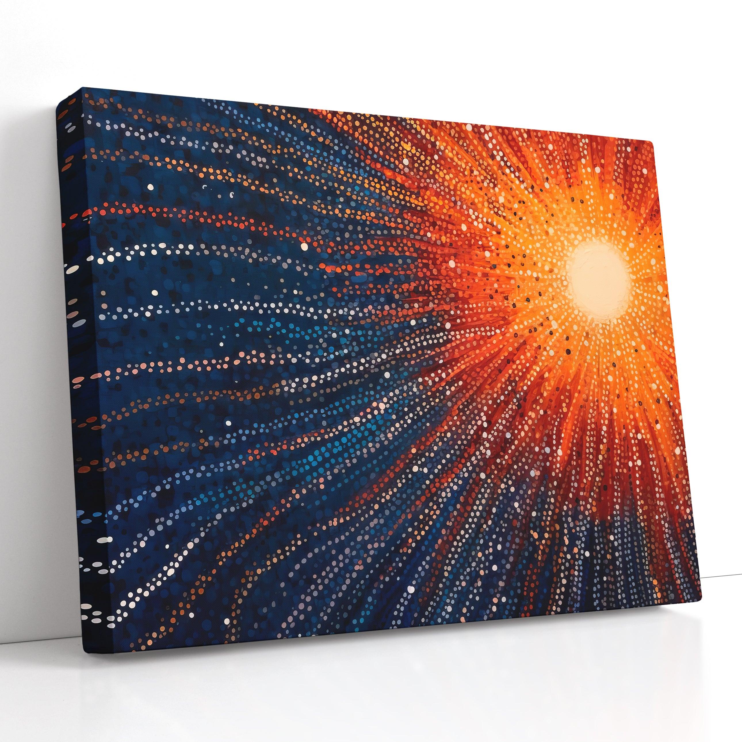 Orange Supernova on Blue in Pointillism Style - Canvas Print - Artoholica Ready to Hang Canvas Print