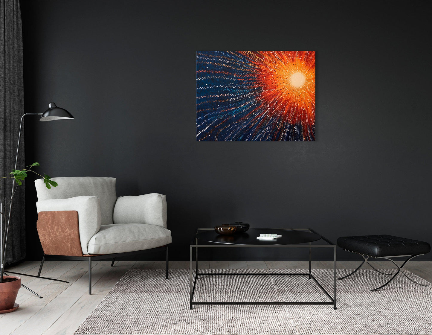 Orange Supernova on Blue in Pointillism Style - Canvas Print - Artoholica Ready to Hang Canvas Print