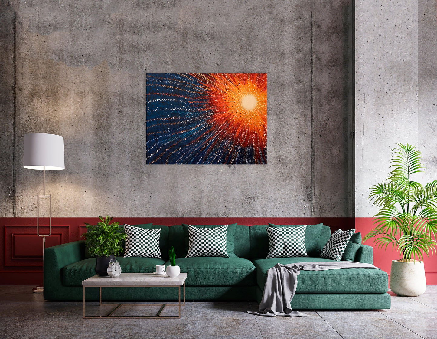 Orange Supernova on Blue in Pointillism Style - Canvas Print - Artoholica Ready to Hang Canvas Print