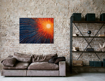 Orange Supernova on Blue in Pointillism Style - Canvas Print - Artoholica Ready to Hang Canvas Print