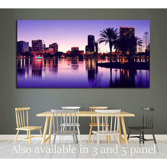 Orlando downtown skyline panorama silhouette over Lake Eola at dusk with urban skyscrapers №1675 Ready to Hang Canvas PrintCanvas art arrives ready to hang, with hanging accessories included and no additional framing required. Every canvas print is hand-c