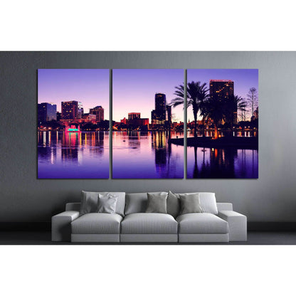 Orlando downtown skyline panorama silhouette over Lake Eola at dusk with urban skyscrapers №1675 Ready to Hang Canvas PrintCanvas art arrives ready to hang, with hanging accessories included and no additional framing required. Every canvas print is hand-c