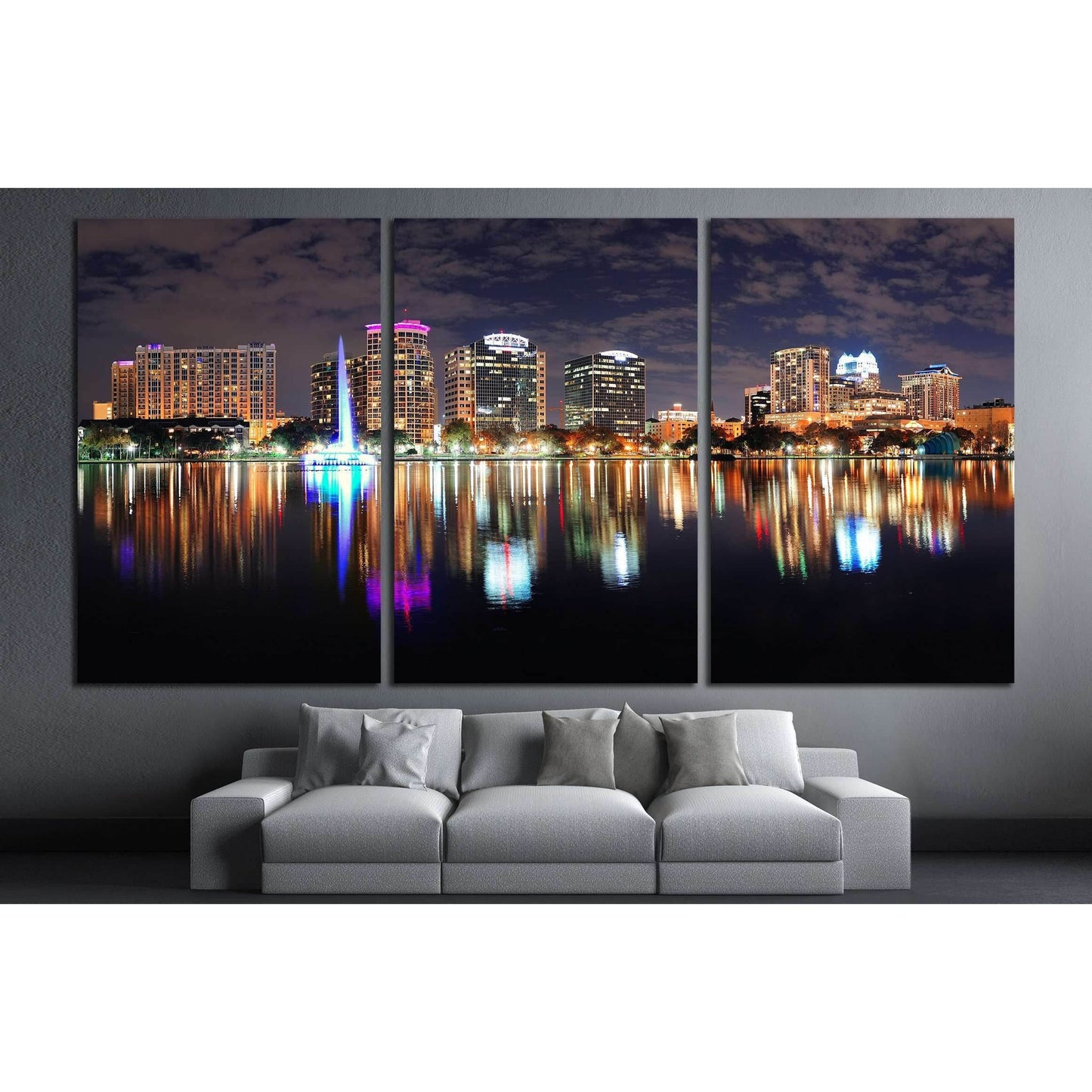 Orlando Lake Eola panorama with office buildings at night №1932 Ready to Hang Canvas PrintCanvas art arrives ready to hang, with hanging accessories included and no additional framing required. Every canvas print is hand-crafted, made on-demand at our wor