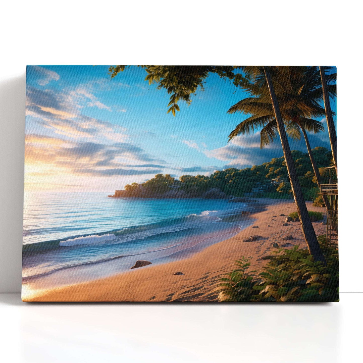 Palm Trees and Beach at Sunset - Canvas Print - Artoholica Ready to Hang Canvas Print