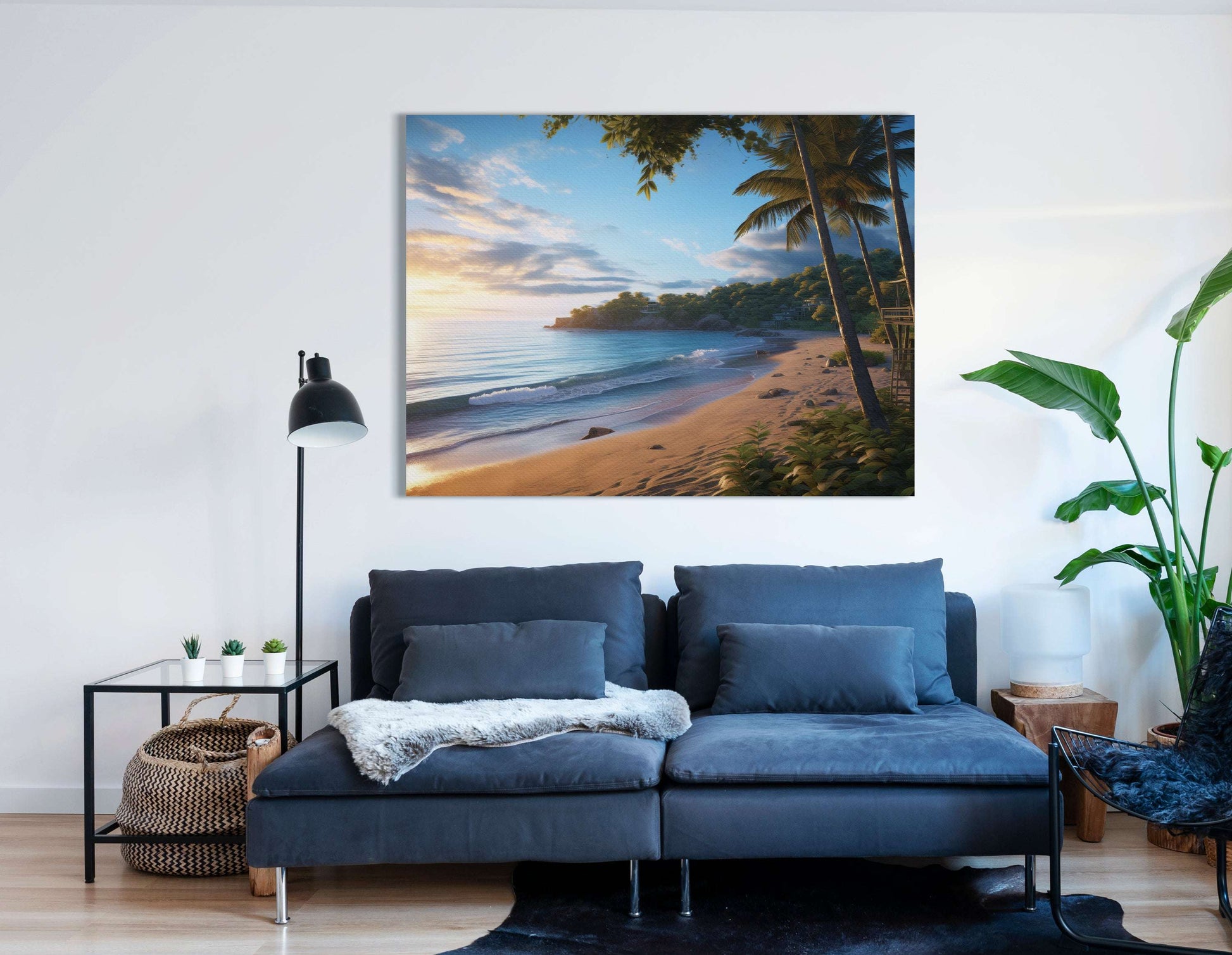 Palm Trees and Beach at Sunset - Canvas Print - Artoholica Ready to Hang Canvas Print