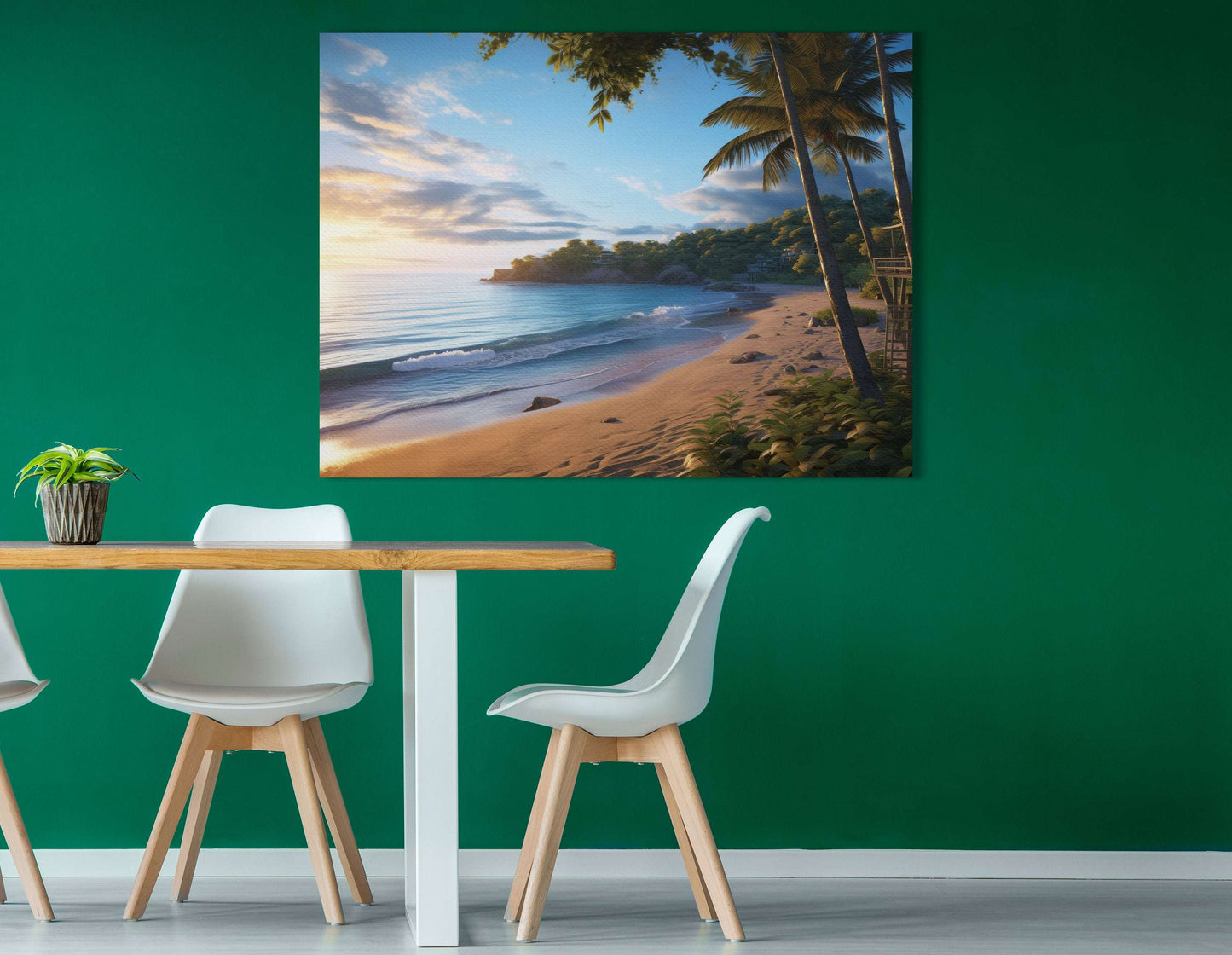 Palm Trees and Beach at Sunset - Canvas Print - Artoholica Ready to Hang Canvas Print