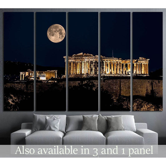 Parthenon of Athens at Night with Full Moon, Greece №2081 Ready to Hang Canvas PrintCanvas art arrives ready to hang, with hanging accessories included and no additional framing required. Every canvas print is hand-crafted, made on-demand at our workshop