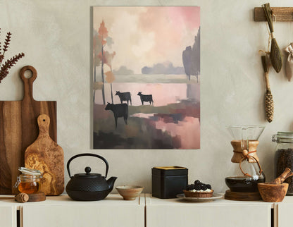 Pastoral Scene at Dusk with Cow Silhouettes - Canvas Print - Artoholica Ready to Hang Canvas Print