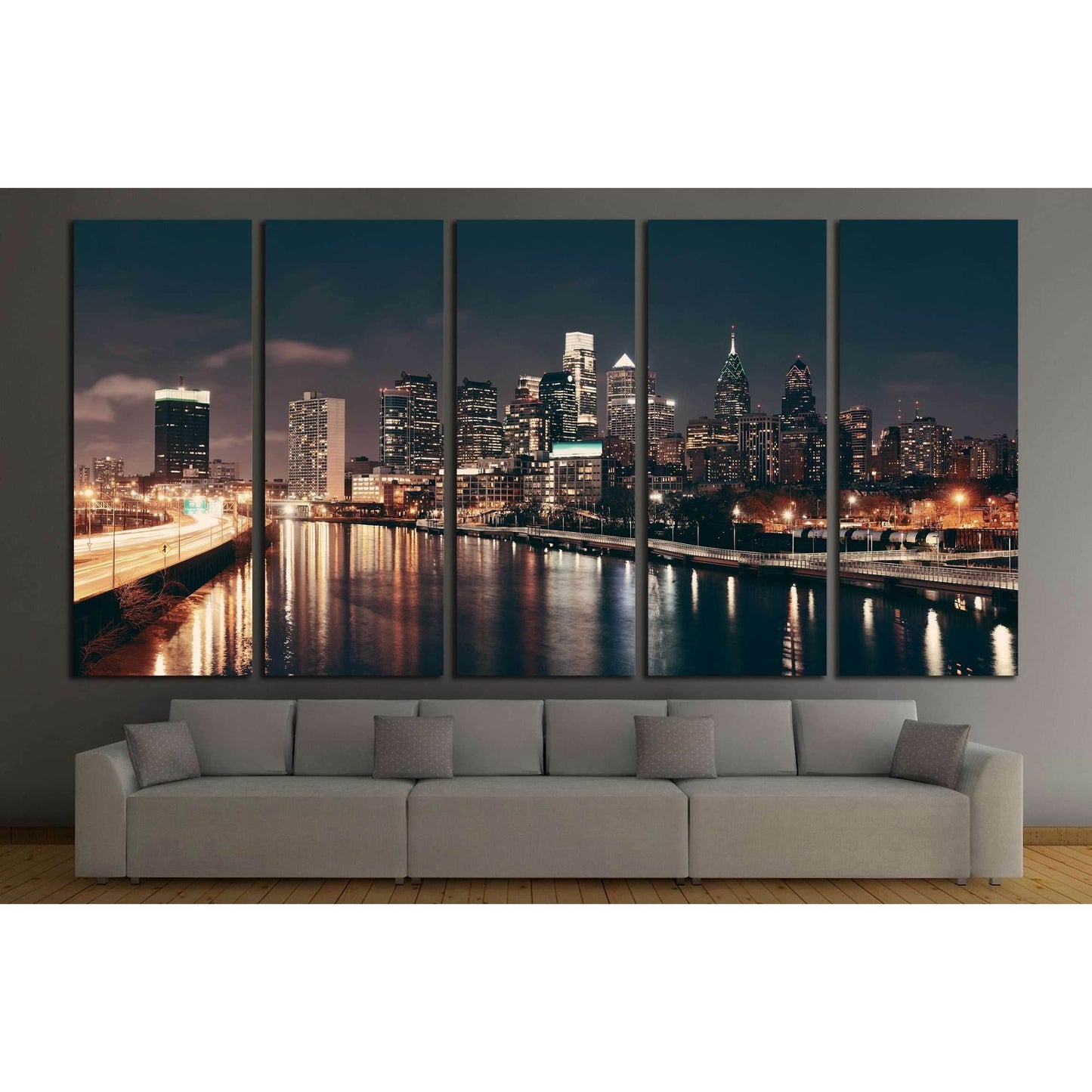 Philadelphia skyline at night with urban architecture №2030 Ready to Hang Canvas PrintCanvas art arrives ready to hang, with hanging accessories included and no additional framing required. Every canvas print is hand-crafted, made on-demand at our worksho