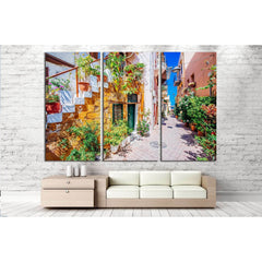Pictoresque mediterranean street with stairs and flower pots, Chania, island of Crete, Greece №3053 Ready to Hang Canvas PrintCanvas art arrives ready to hang, with hanging accessories included and no additional framing required. Every canvas print is han
