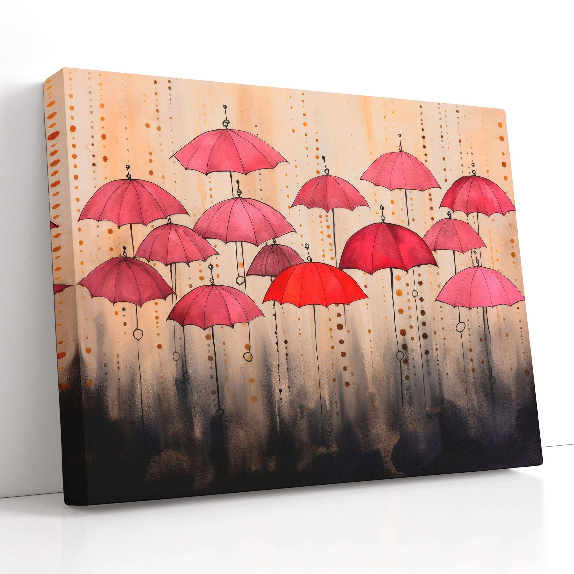 Pink and Red Umbrellas in Urban Fairy Tale - Canvas Print - Artoholica Ready to Hang Canvas Print