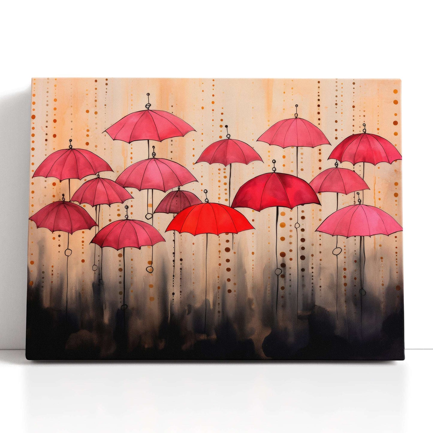 Pink and Red Umbrellas in Urban Fairy Tale - Canvas Print - Artoholica Ready to Hang Canvas Print